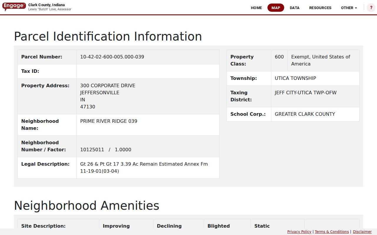 Clark County XSoft parcel detail used for a Jeffersonville street search